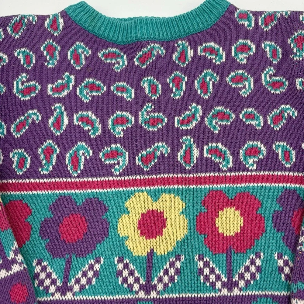 Vintage Gymboree Girls Purple Sweater Sz Medium 1994 Winter Floral Paisley Line